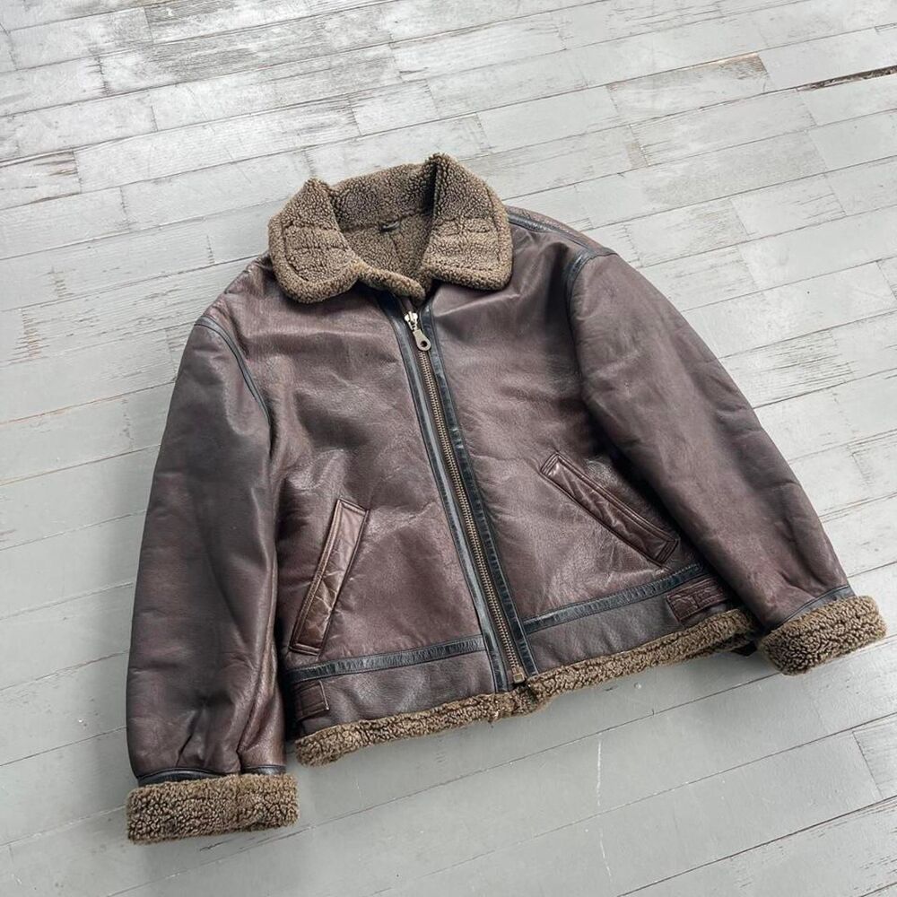 Vintage Winlit B-3 Style Sherpa Leather Bomber Zip Up Jacket